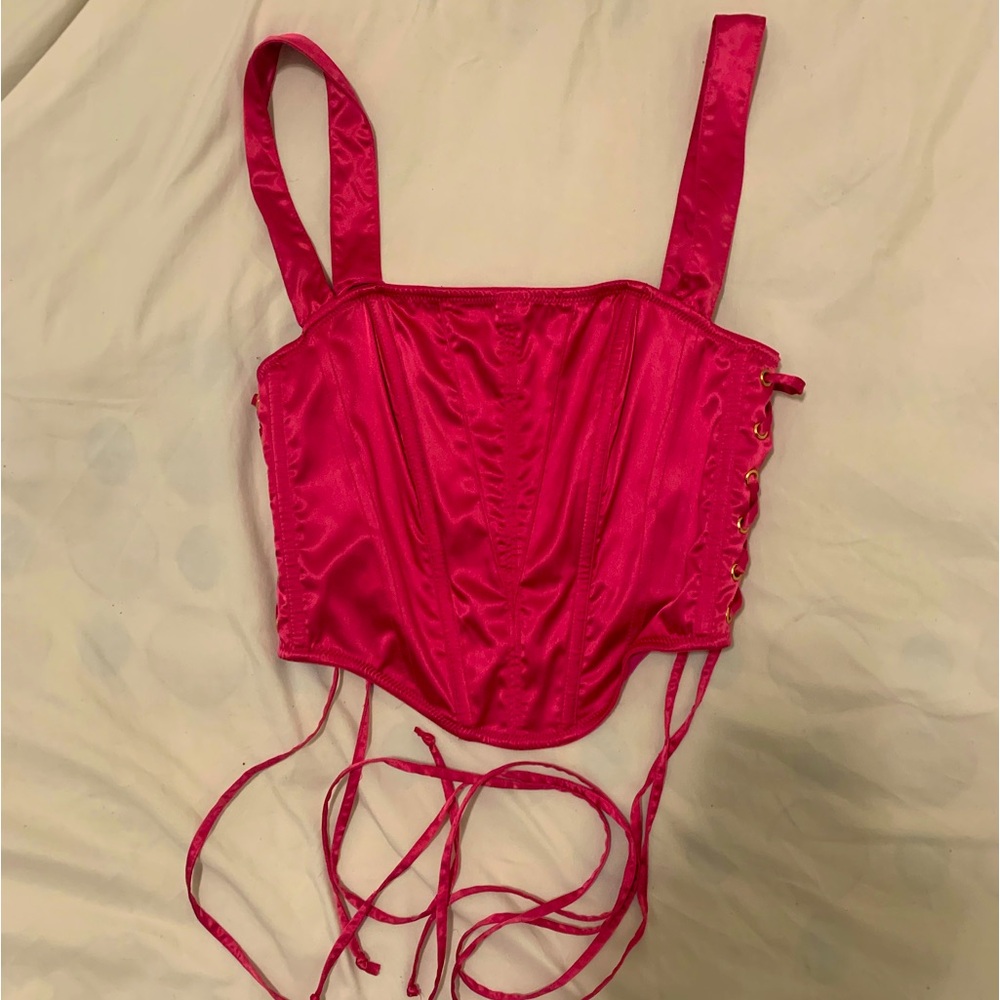 Hot Pink Satin Corset Crop Top size Large